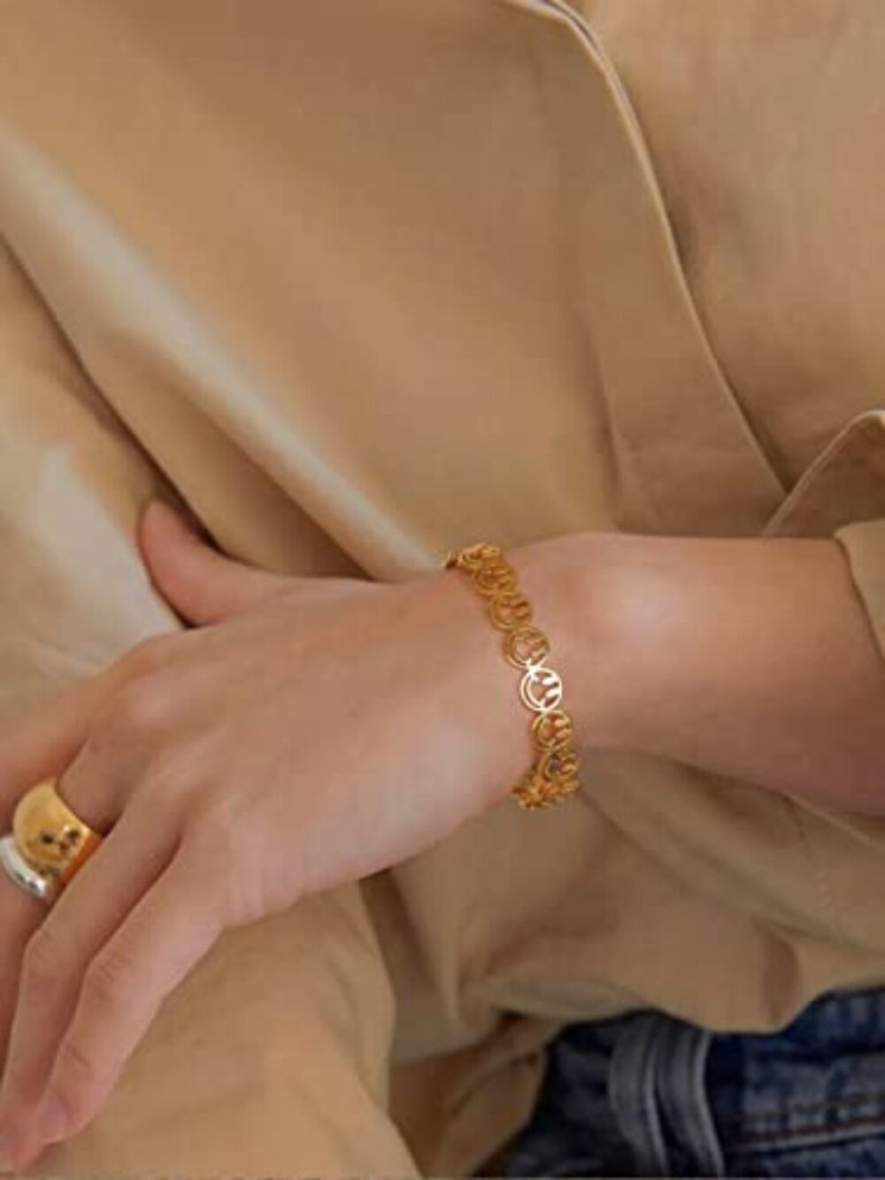 New - Dainty Gold Bar Bracelet for Women Simple Delicate Thin Cuff Bangle Hook